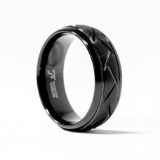 8mm Black Tungsten Carbide Ring  Brushed Grooved Center